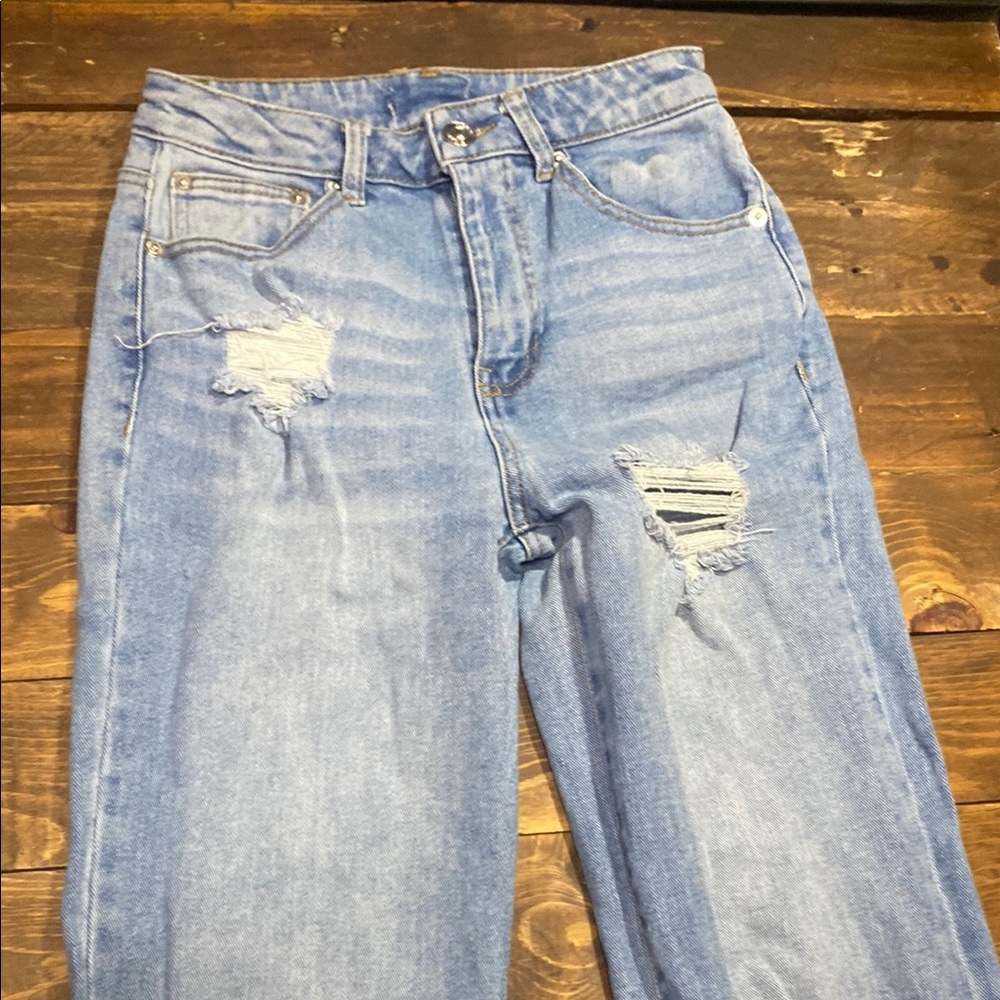 Rue21 Blue Flare Wide Leg Jeans with Distressed Details - Picture 2 of 10
